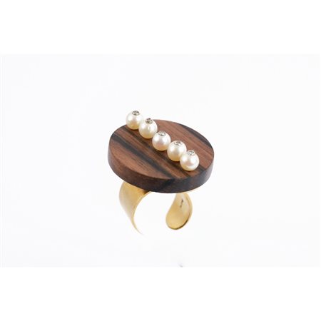 SAVERIO CAVALLI, Anello in oro 18 KT con diamanti e perle