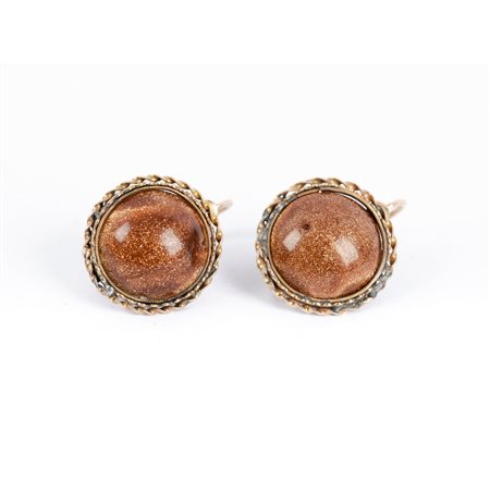 ORECCHINI in oro giallo 12 KT con cabochon di avventurina