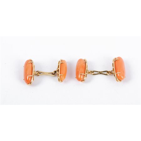 GEMELLI in oro giallo 18 KT con cabochon in corallo