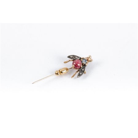 SPILLONE in oro giallo 9 KT e argento con diamanti