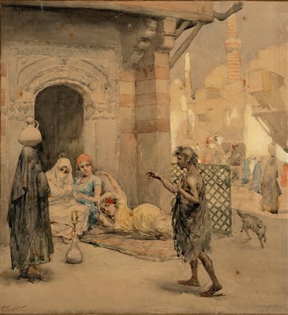 Fabio Fabbi (Bologna 1861 - Casalecchio di Reno  1946)  - Scena di vita orientalista