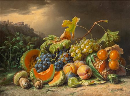 Giuseppe Falchetti (Caluso 1843 - Torino 1918)  - Trionfo di frutta autunnale