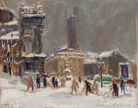 Felice Vellan (Torino 1889 - 1976)  - Torino, Piazza Castello dalla Prefettura, 1954