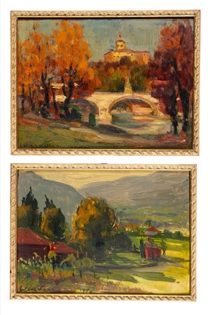 Felice Vellan (Torino 1889 - 1976)  - Coppia di vedute di Torino e dintorni, 1956