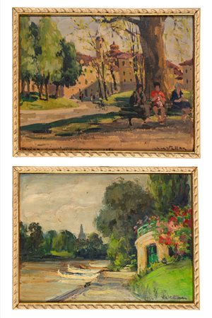 Felice Vellan (Torino 1889 - 1976)  - Coppia di vedute di Torino, 1954