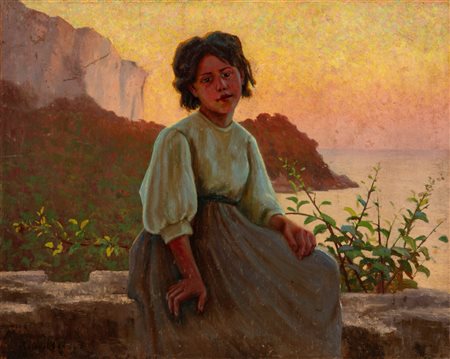 Scuola del secolo XIX - Ritratto di fanciulla al tramonto