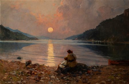 Paolo Sala (Milano 1859 - 1924)  - Tramonto al lago di Mergozzo, 1919