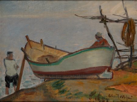 Aldo Carpi (Milano 1886 - 1973)  - Barca in riva, 1952