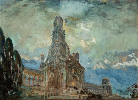 Emilio Quadrelli (Milano 1863 - 1925)  - Veduta con monumento, 1909