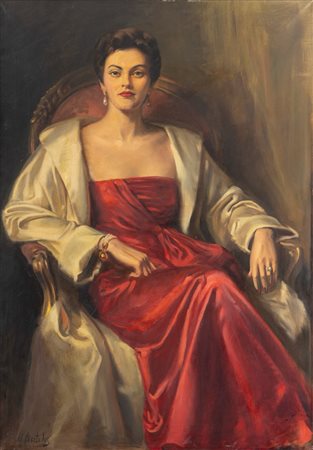 Gyulia Asztalos (1900 - 1972)  - Ritratto di donna in rosso