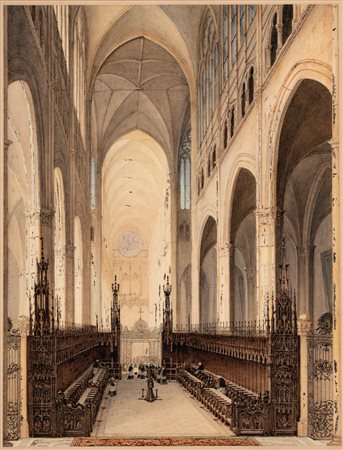 Charles-Louis Lesaint (Parigi 1755 - 1843)  - Interno di cattedrale, 1828