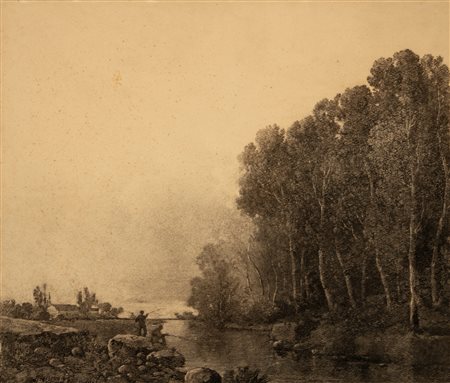Herni Joseph Harpignies (Valenciennes 1819 - Saint-Privé (Yonne) 1916)  - In riva al fiume