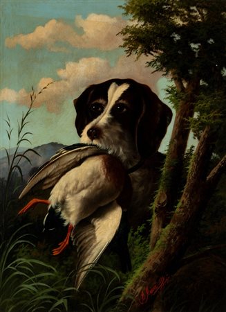 Michelangelo Meucci (Firenze 1840 - 1909)  - Cane da caccia, 1886
