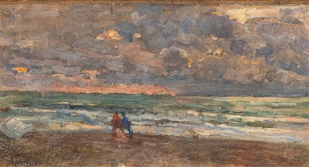 Alfonso Hollaender (Ratisbona 1845 - Firenze 1923)  - Sulla spiaggia