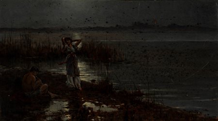 Clemente  Origo (Roma 1855 - Firenze 1921)  - Al chiaro di luna