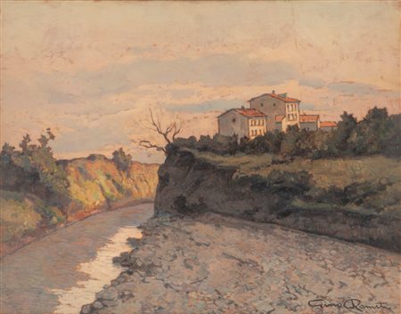 Gino Romiti (Livorno 1881 - 1967)  - Case lungo il fiume
