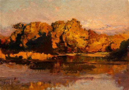Filiberto Petiti (Torino 1845 - Roma 1924)  - Lago d'autunno