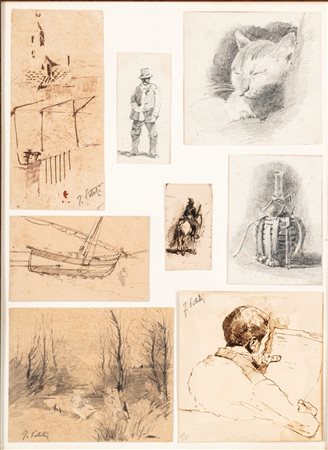 Filiberto Petiti (Torino 1845 - Roma 1924)  - Otto schizzi di soggetti diversi