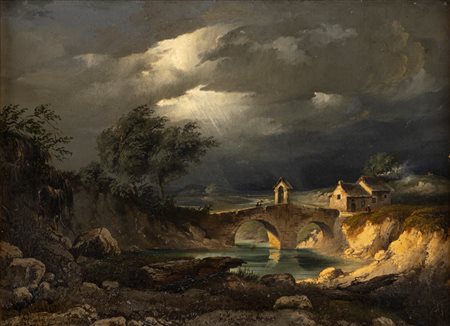 Pietro Sassi (Alessandria 1834 - Roma 1905)  - Il ponte di pietra, 1858