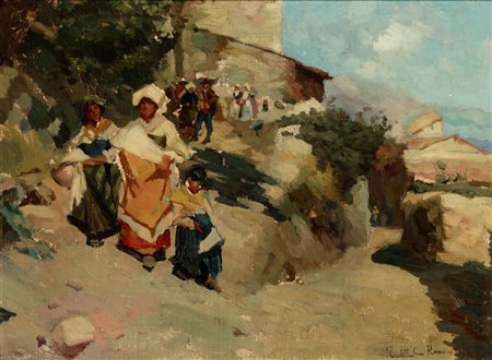 Cesare Tiratelli (Roma 1864 - 1933)  - Bozzetto per Battesimo in Ciociaria