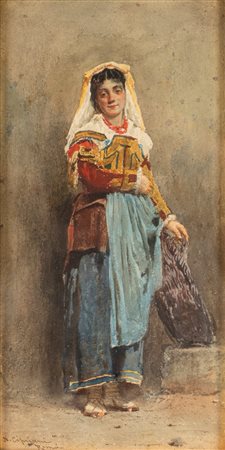 Nazzareno Cipriani (Roma 1843 - 1925)  - Popolana con cesta