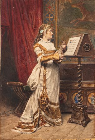 Enrico Coleman (Roma 1846 - 1911)  - Donna che suona il liuto