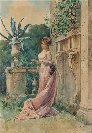 Attilio Simonetti (Roma 1843 - 1925)  - Dama con ventaglio, 1875