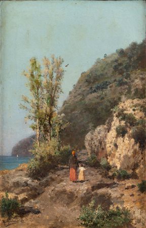 Francesco Coppola Castaldo (Napoli 1847 - 1916)  - Il sentiero lungo la costa