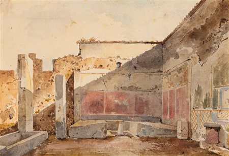 Giacinto Gigante (Napoli 1806 - 1876)  - Triclinio estivo della casa di Sallustio a Pompei