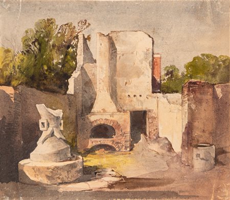 Attribuito a Giacinto Gigante (Napoli 1806 - 1876) - Il panificio a Pompei