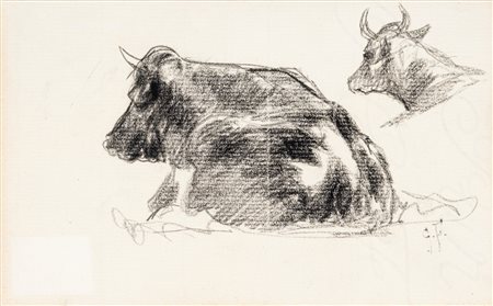 Giovanni Fattori (Livorno 1825 - Firenze 1908)  - Bovi accosciati