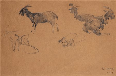 Renato Brozzi (Traversetolo 1885 - 1963)  - Studi di capre, 1921