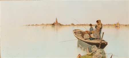 Raffaele Mainella (Benevento 1856 - Lido di Venezia 1941)  - Pescatori a Venezia