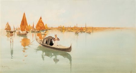 Raffaele Mainella (Benevento 1856 - Lido di Venezia 1941)  - Venezia, in gondola