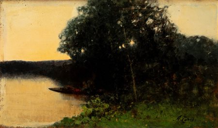 Angelo Torchi (Massa Lombarda 1856 - 1915)  - Paesaggio lacustre