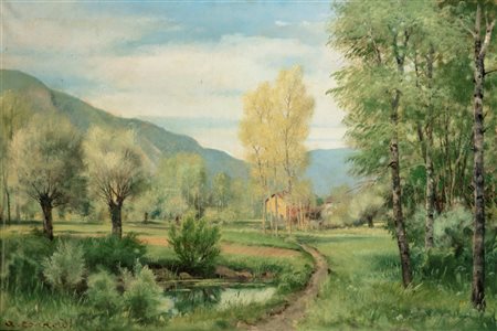 Alfonso Corradi (Castelnuovo di Sotto 1889 - Milano 1972)  - Paesaggio lombardo