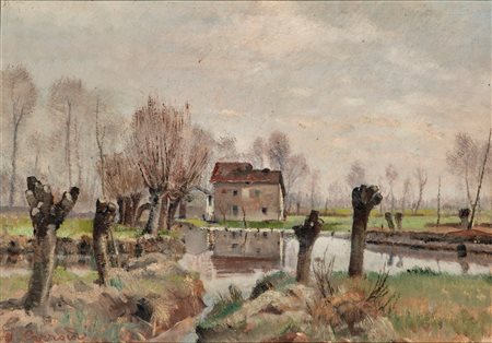 Alfonso Corradi (Castelnuovo di Sotto 1889 - Milano 1972)  - Campagna milanese
