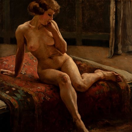 Alfredo Protti (Bologna 1882 - 1949)  - Nudo femminile in un interno, 1919