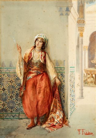 Fabio Fabbi (Bologna 1861 - Casalecchio di Reno  1946)  - Odalisca che fuma