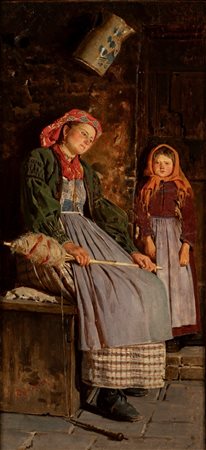 Giovanni Della Rocca (Napoli 1845 circa - dopo il 1905)  - Le filatrici