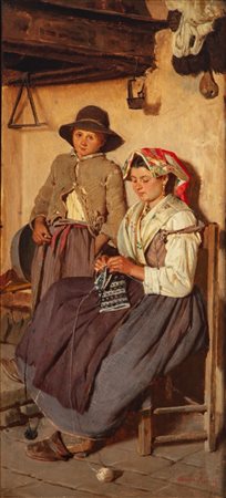 Giovanni Della Rocca (Napoli 1845 circa - dopo il 1905)  - La filatrice
