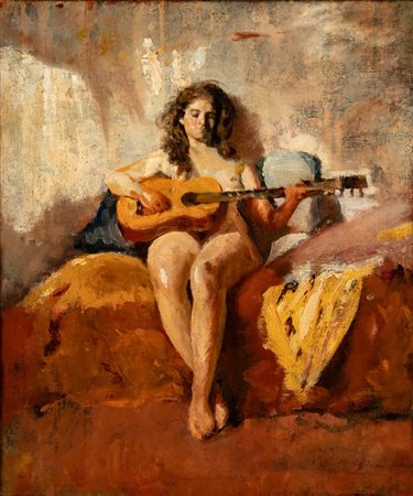 Raffaele Ragione (Napoli 1851 - 1925)  - Nudo femminile con chitarra