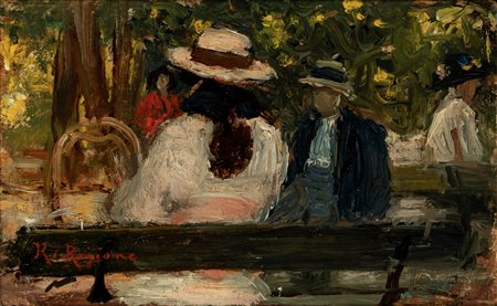 Raffaele Ragione (Napoli 1851 - 1925)  - Conversazione al parco
