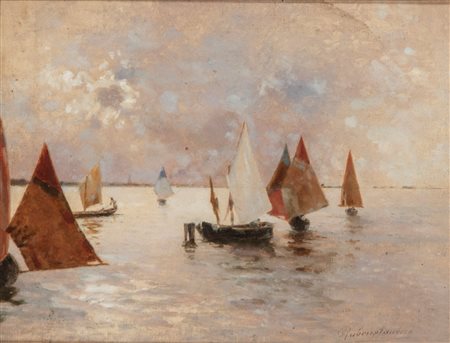 Rubens Santoro (1859 - 1941)  - Barche in laguna