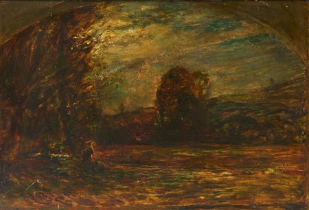 Antonio Fontanesi (Reggio Emilia 1818 - Torino 1882)  - Paesaggio con figura