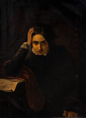 Attribuito a Stefano Ussi (Firenze 1822 - 1901) - Pensosa