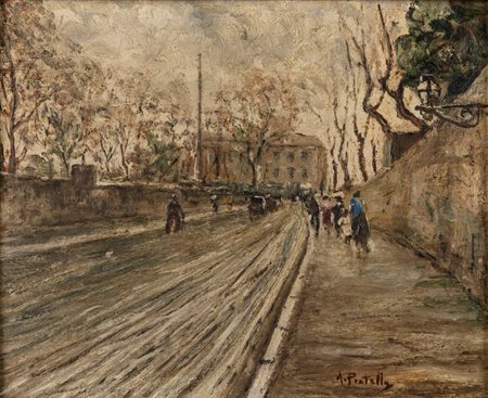 Attilio Pratella (Lugo 1856 - Napoli 1949)  - Strada di S. Gennaro ad Antignano con in fondo la casa del pittore