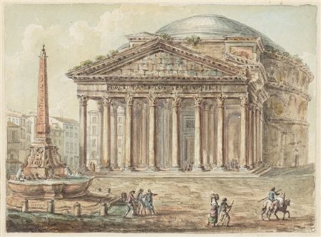 Antonio Del Drago "Pantheon" 
tecnica mista su carta (cm 13x18)
firmato in basso