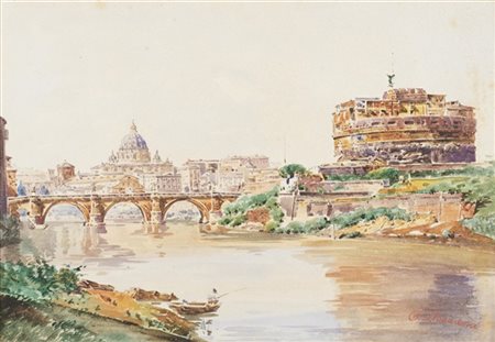 Stefano Donadoni "Il Tevere a Castel Sant'Angelo" Roma
acquerello su carta (cm 1