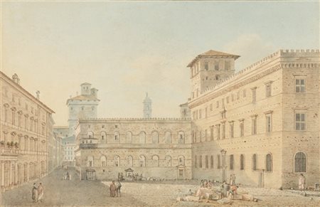 Victor Jean Nicolle "Veduta della Piazza e di Palazzo Venezia" 
acquerello e chi